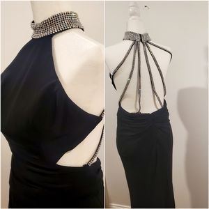 Faviana Bedazzled Backless Evening Dress